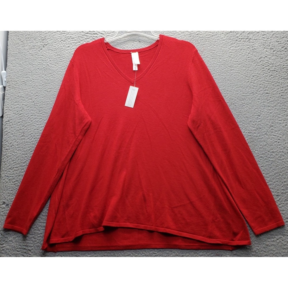 WynneLayers Knit Top Womens XL Red Cashmere Blend Long Sleeve V-Neck Pullover